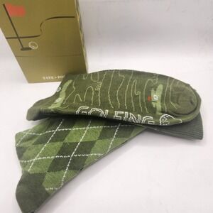 Tate + Zoey Hole In One Golf Socks Set 2 Pairs Green Argyle Course Map Men Adult